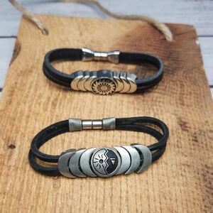 Vintage Native American‎ Magnetic Leather Bracelets Courage Black Lot Bundle